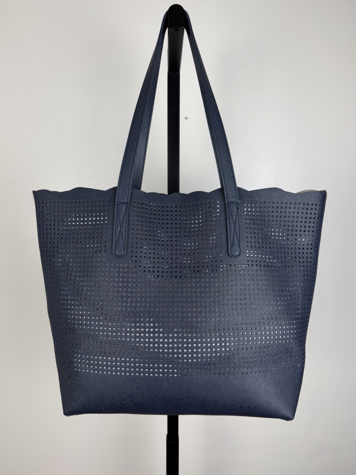 Neiman Marcus Blue Tote Bag Large Perforated Coastal Summer Travel Shopper