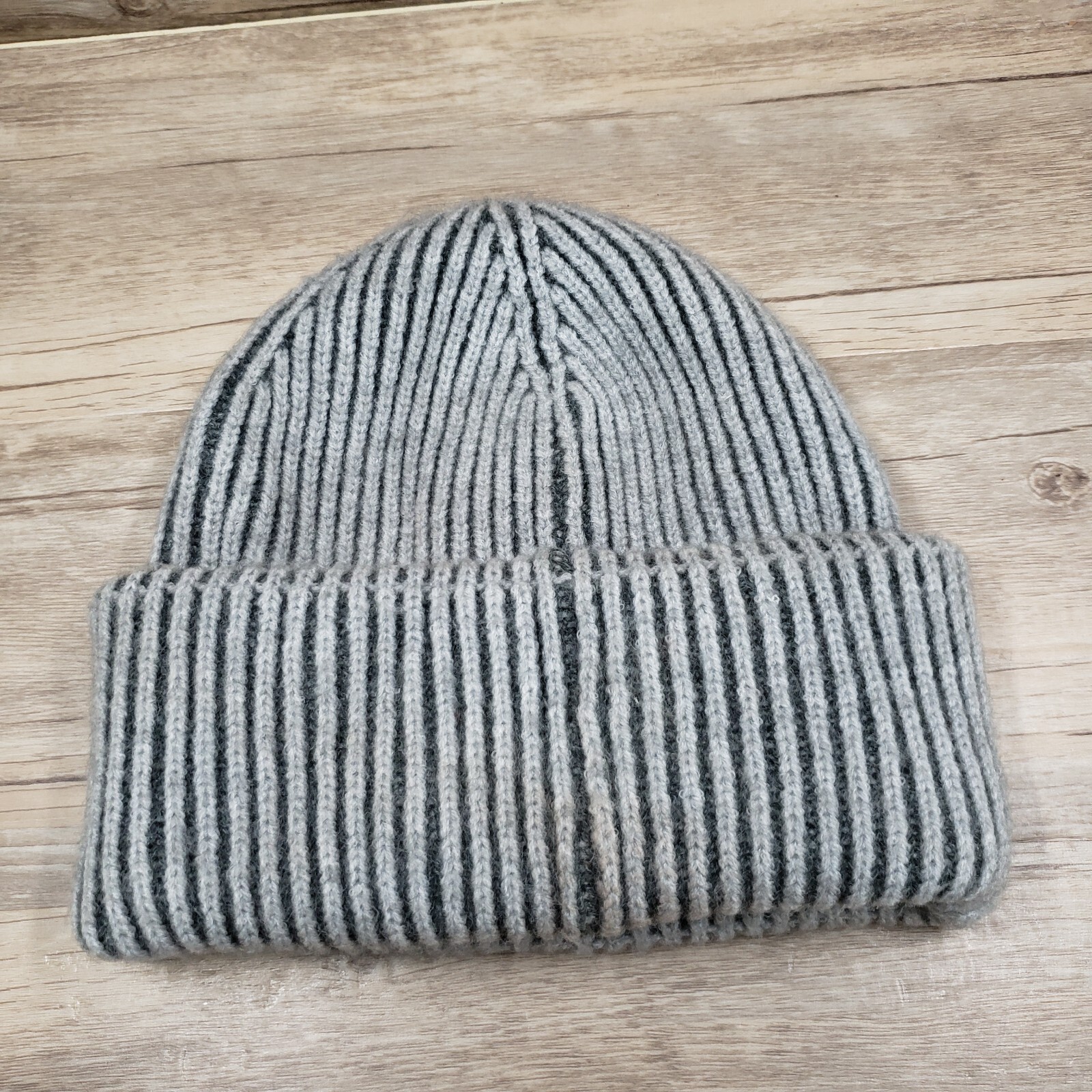 Anthropologie Knit Cap Beanie Hat Gray Cuff No Pom OS Stretch