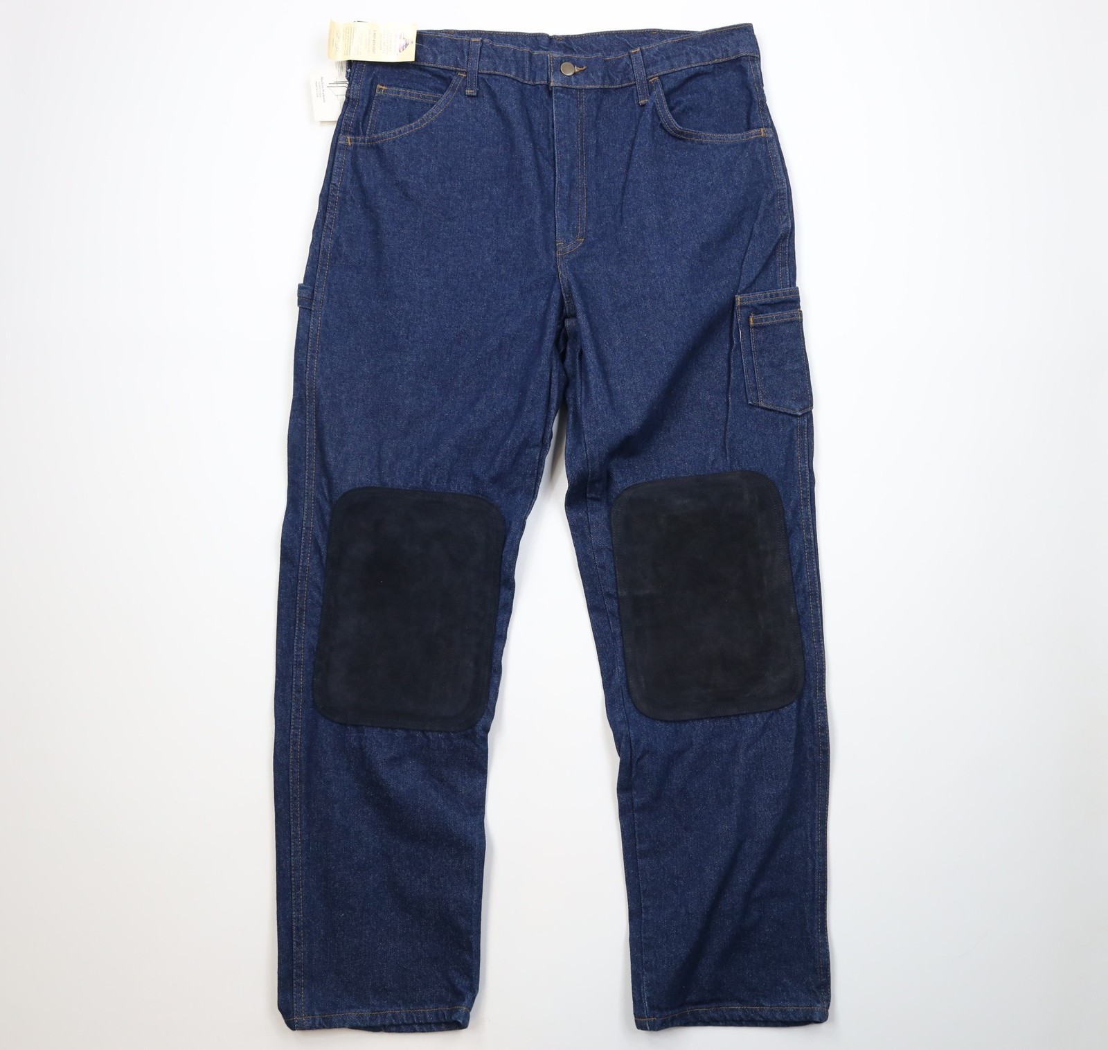 Deadstock Vintage 90s Mens 38×32 Suede Leather Padded Denim Jeans Workwear USA