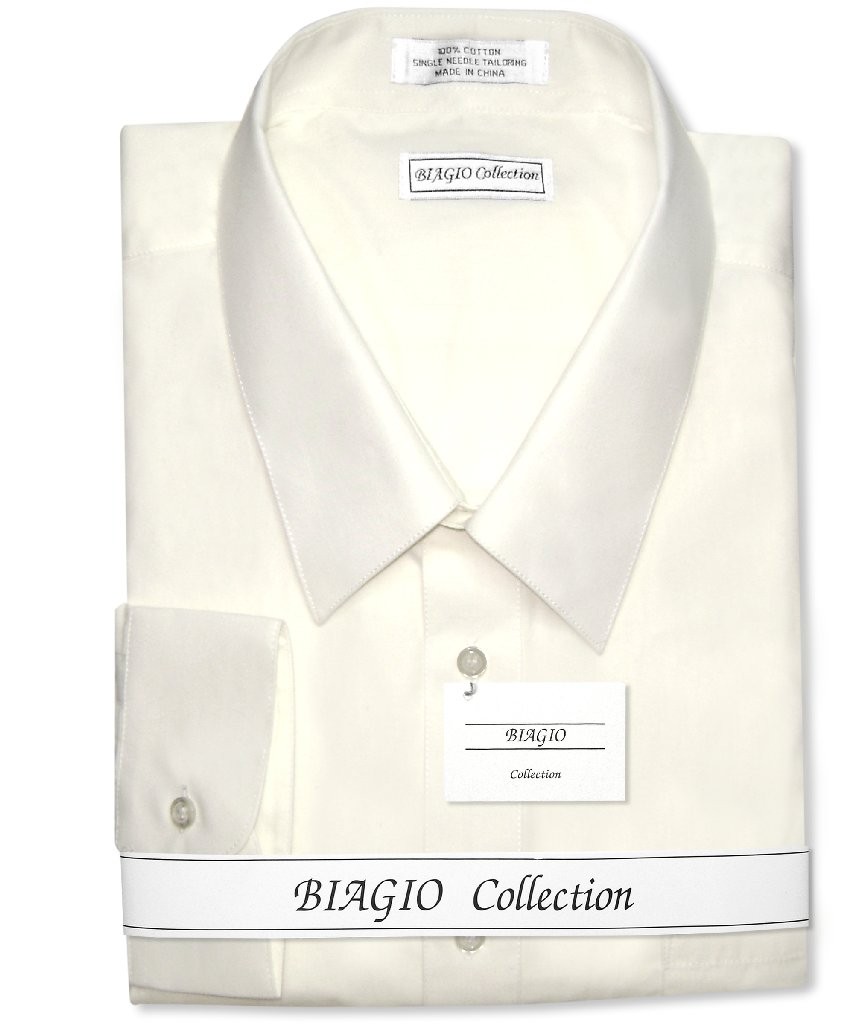 Biagio Mens 100% COTTON Solid CREAM Color Dress Shirt sz 16 34/35