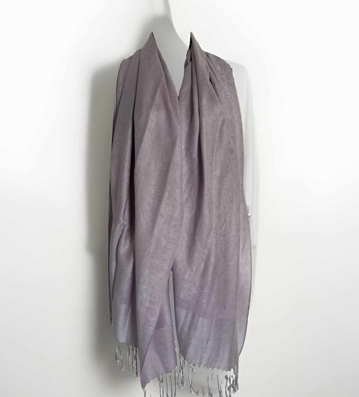 100% PASHMINA Soft Lavender Scarf 72” x 27” Paisley Sateen Design EUC Gorgeous