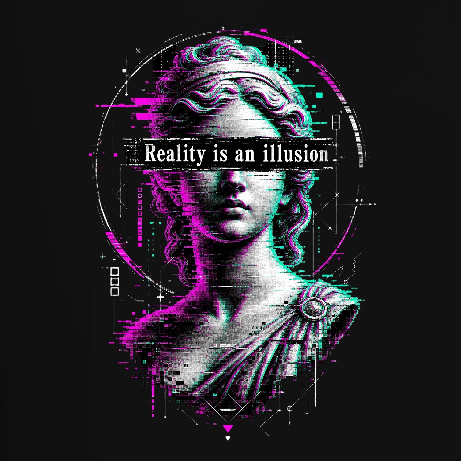 Reality is an illusion Glitch Greek Bust Vaporwave Dark Men’s T-Shirt