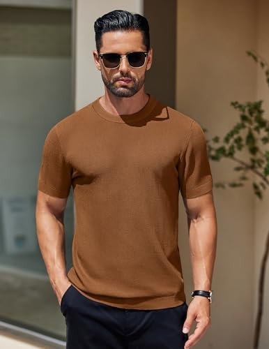 Coofandy T Shirt Casual Solid Mens Knit TShirts Short Sleeve Crewneck Textured