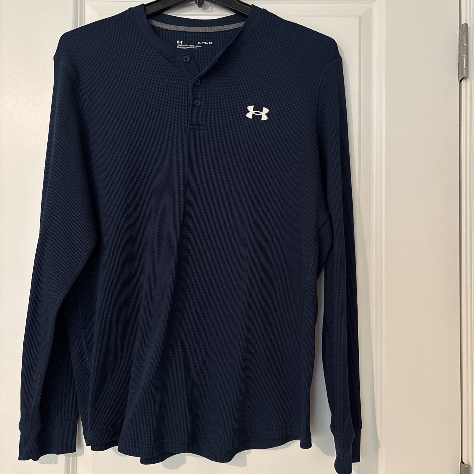 Under Armour Mens Size XL UA Waffle Henley Long Sleeve Academy Blue 1302356