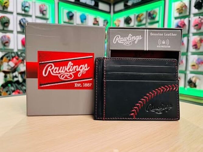 Rawlings | Men’s Front Pocket Wallet Black | Cash Pocket | Baseball Stitch