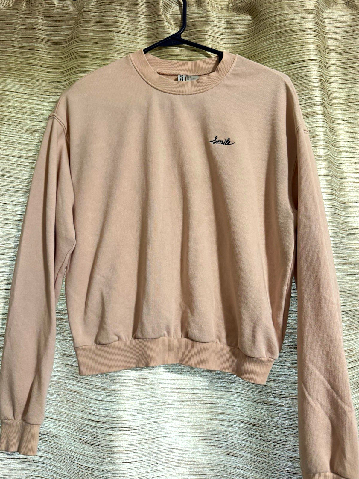 H&M Divided Basic Beige Crewneck Smile Embroidered Sweatshirt Womens S