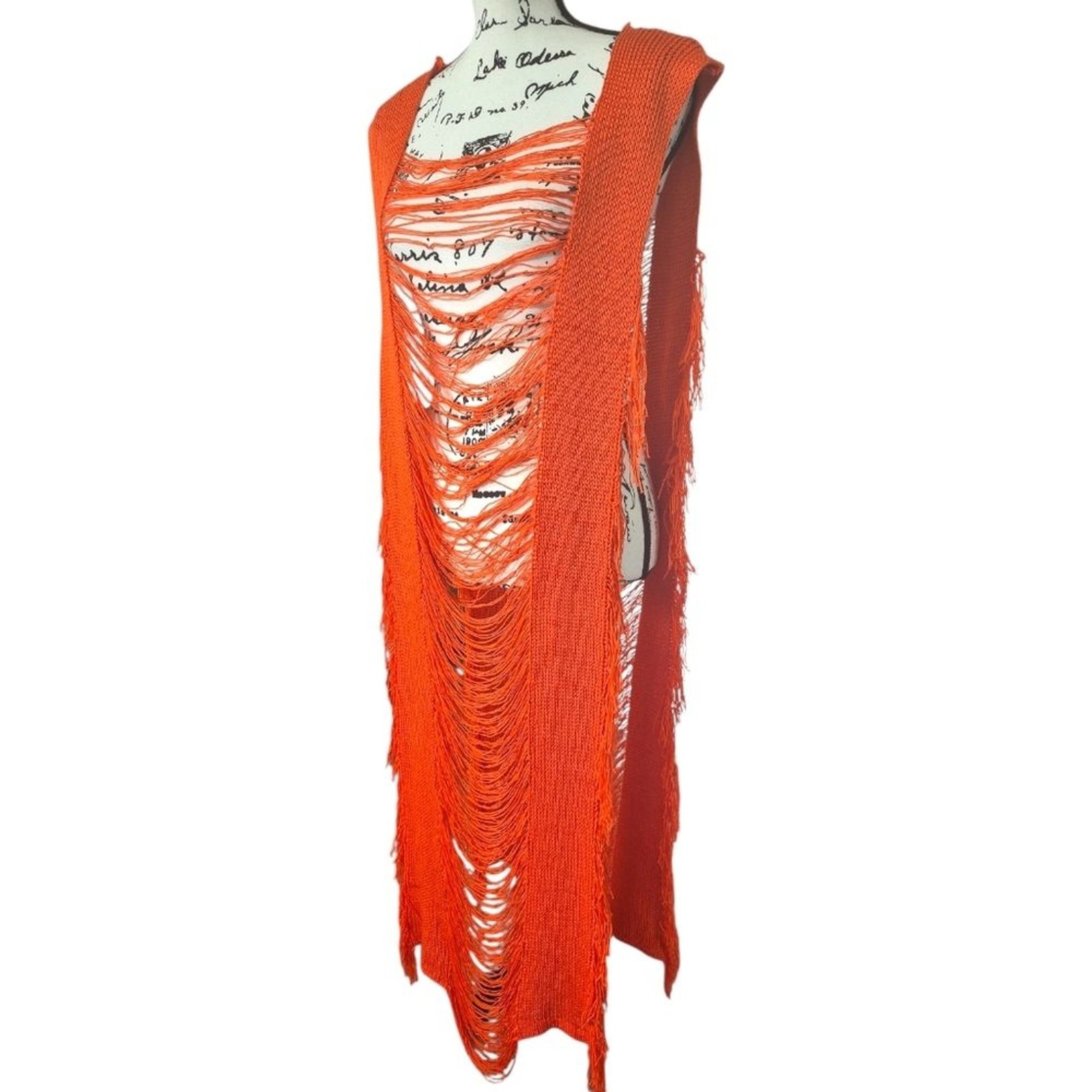 Crochet Beach Dress: Bohemian Hallow Sleeveless With Slit Sz XXL