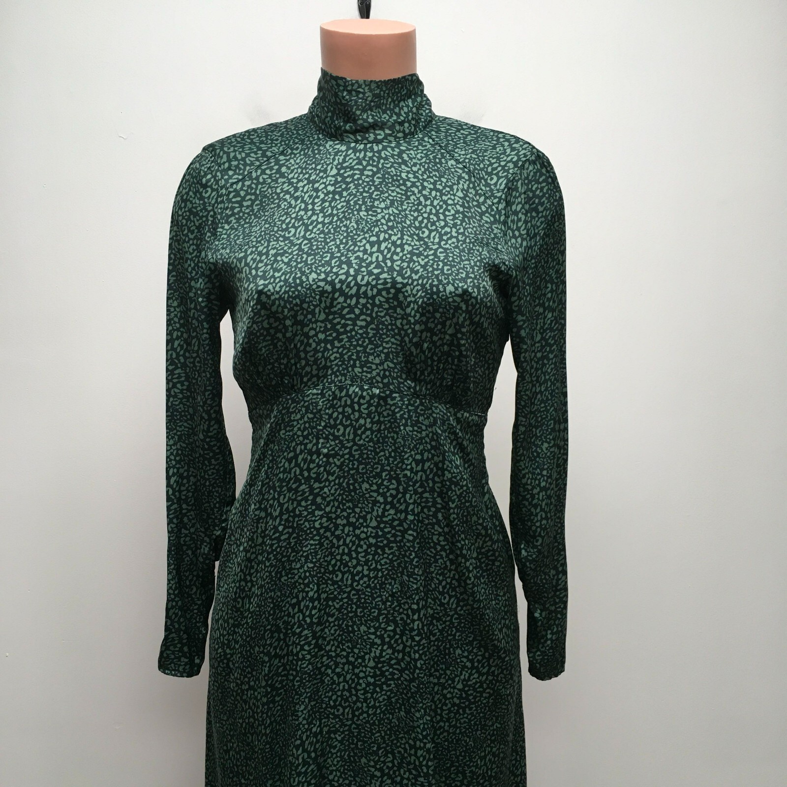 Free People Womens Green Loveless Printed Backless Mock Neck A-Line Midi Dress 2