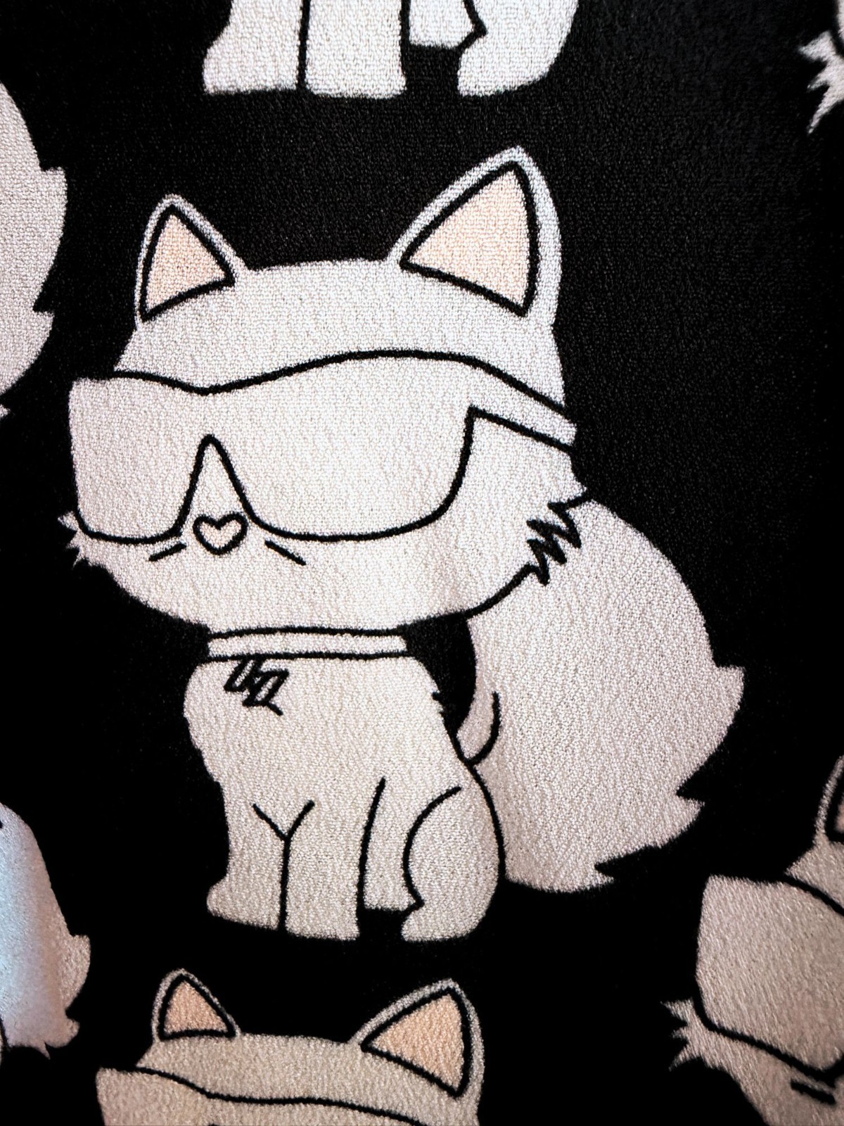 Karl Lagerfeld Paris Choupette Cat Print Button Front Blouse Shirt Black White S