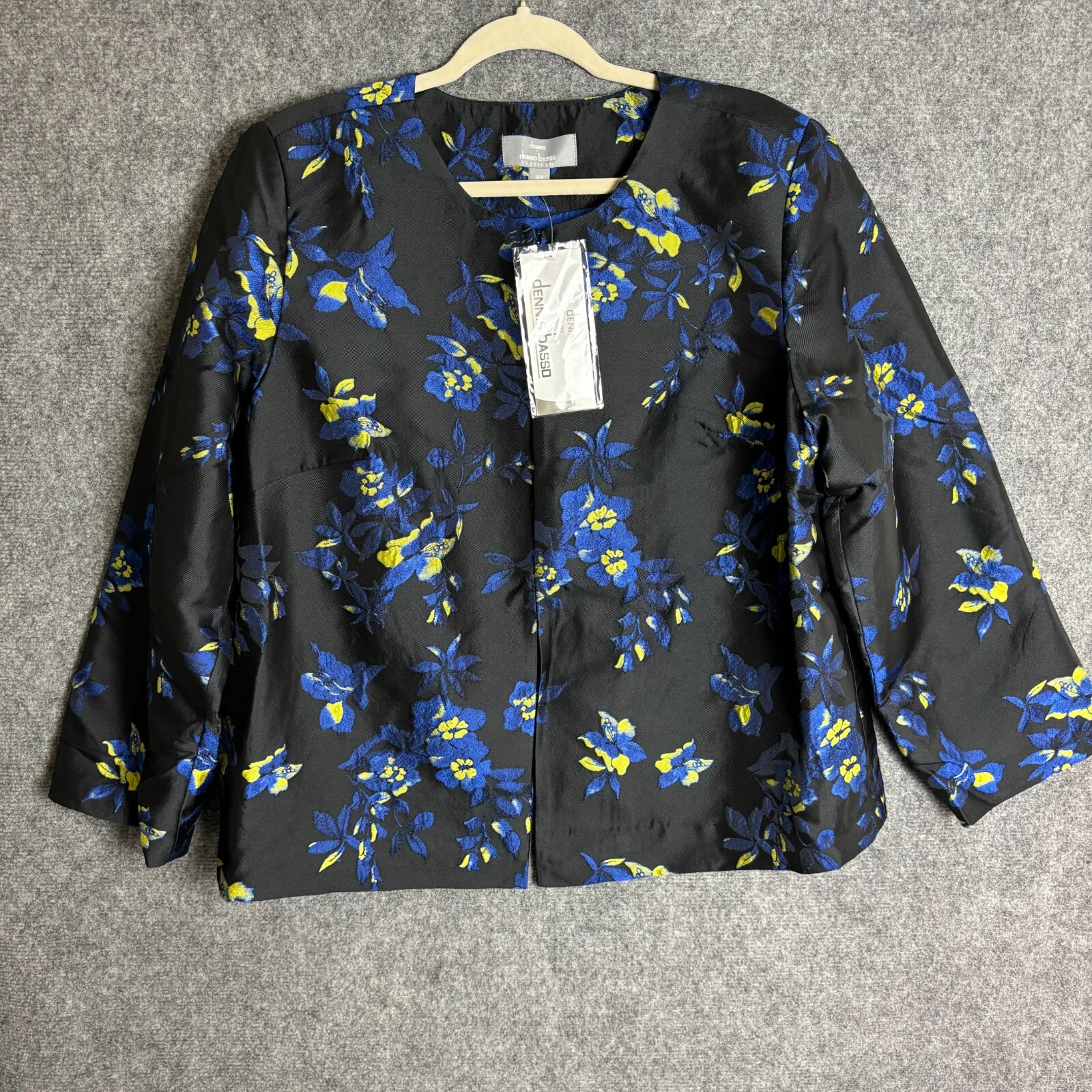 NEW Dennis by Dennis Basso Jacket Women’s 18W Black Blue Floral Jacquard Cropped