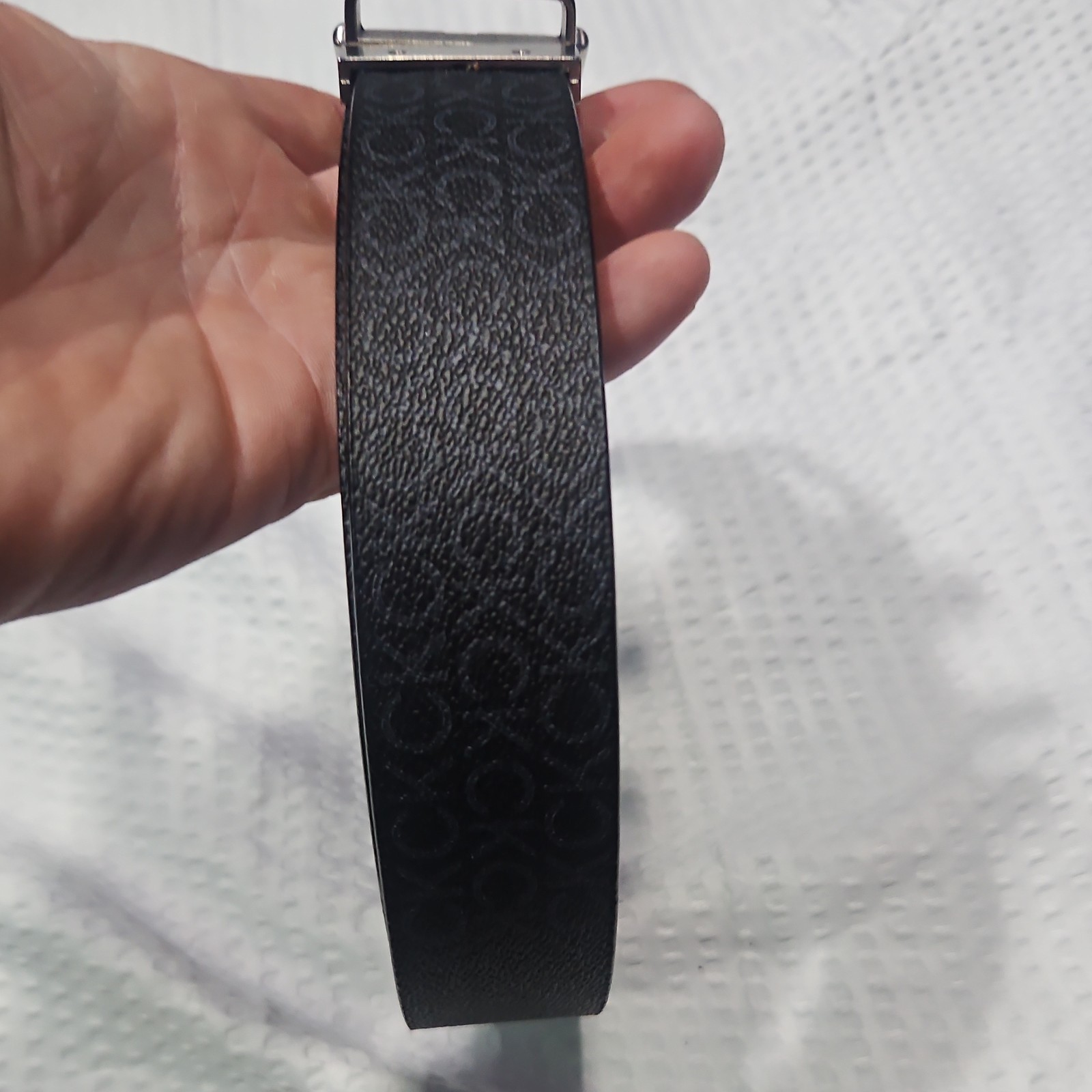 Calvin Klein Men’s Black Logo Pattern Adjustable Belt CK Buckle Size L