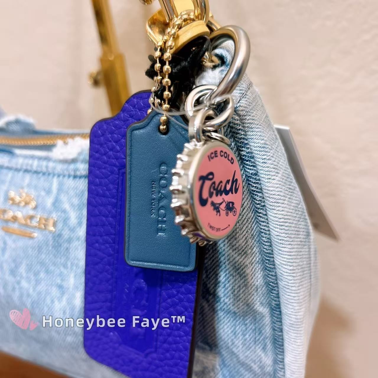 NWT COACH CDY76 Teri Shoulder Bag In Loved Denim With Charms /Light Indigo