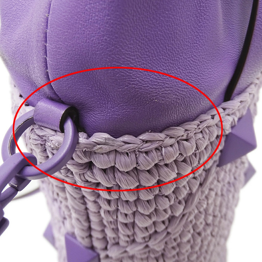 Valentino Garavani 2way Roman Studs Raffia Purple Basket Bag Women’s #BBB329