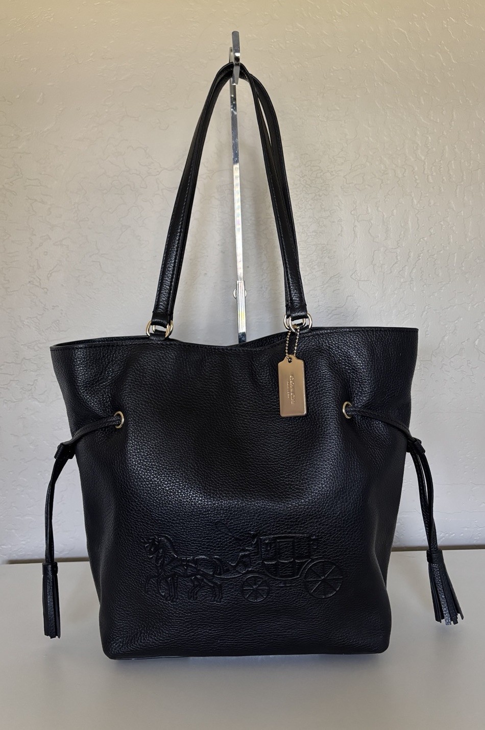 COACH NY City Andy Tote Shoulder Bag Horse Carriage Black Leather CA200