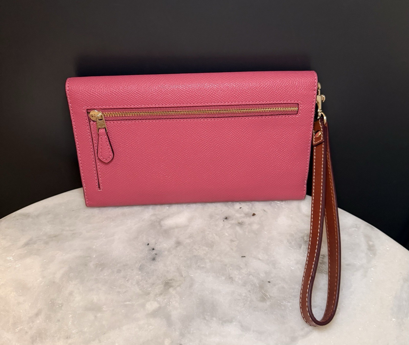 COACH Pink Crossgrain Leather Travel Envelope Wallet Wristlet Clutch