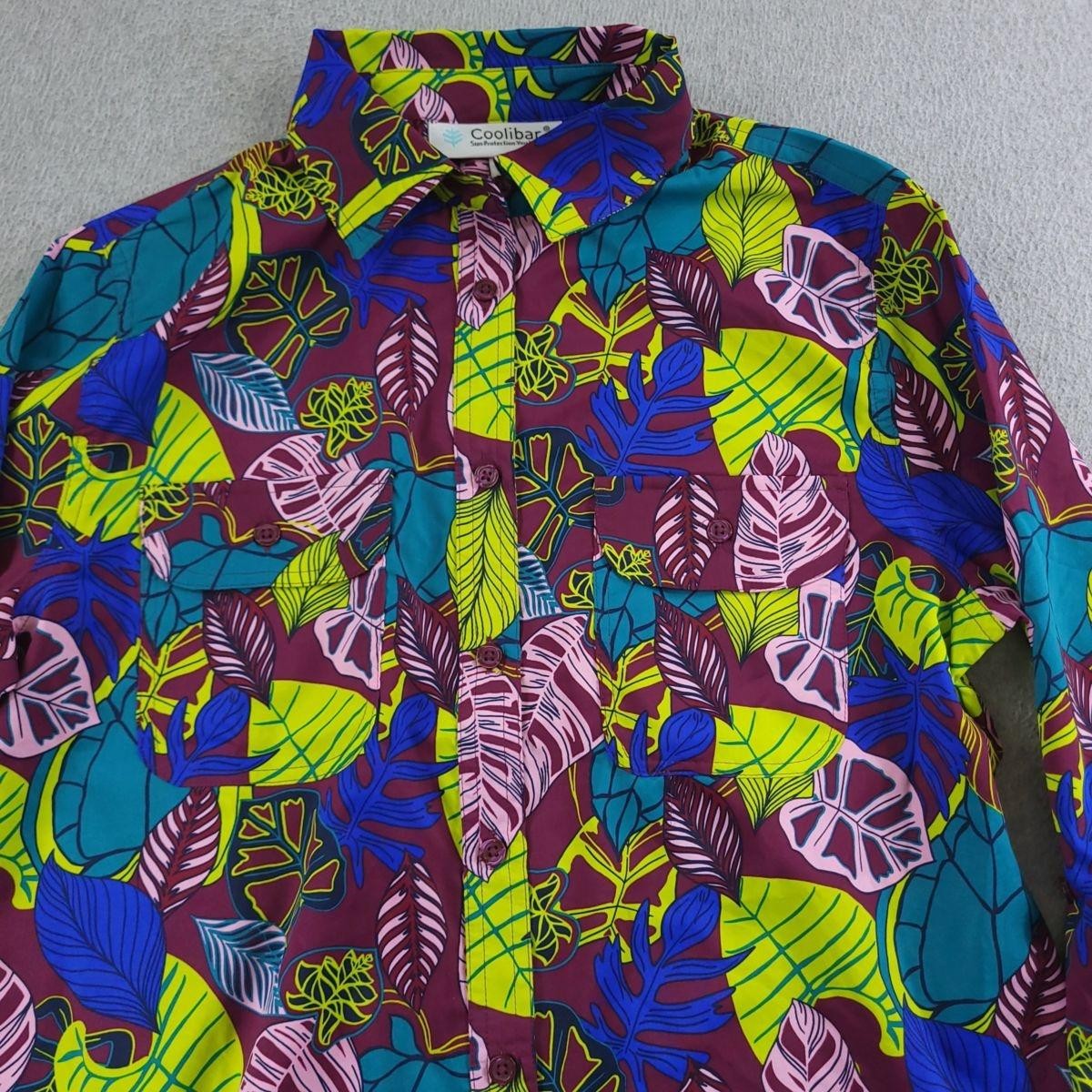 Coolibar Shirt Womens Small Multicolor Tropical Leaf Button Up UPF 50+ Tunic