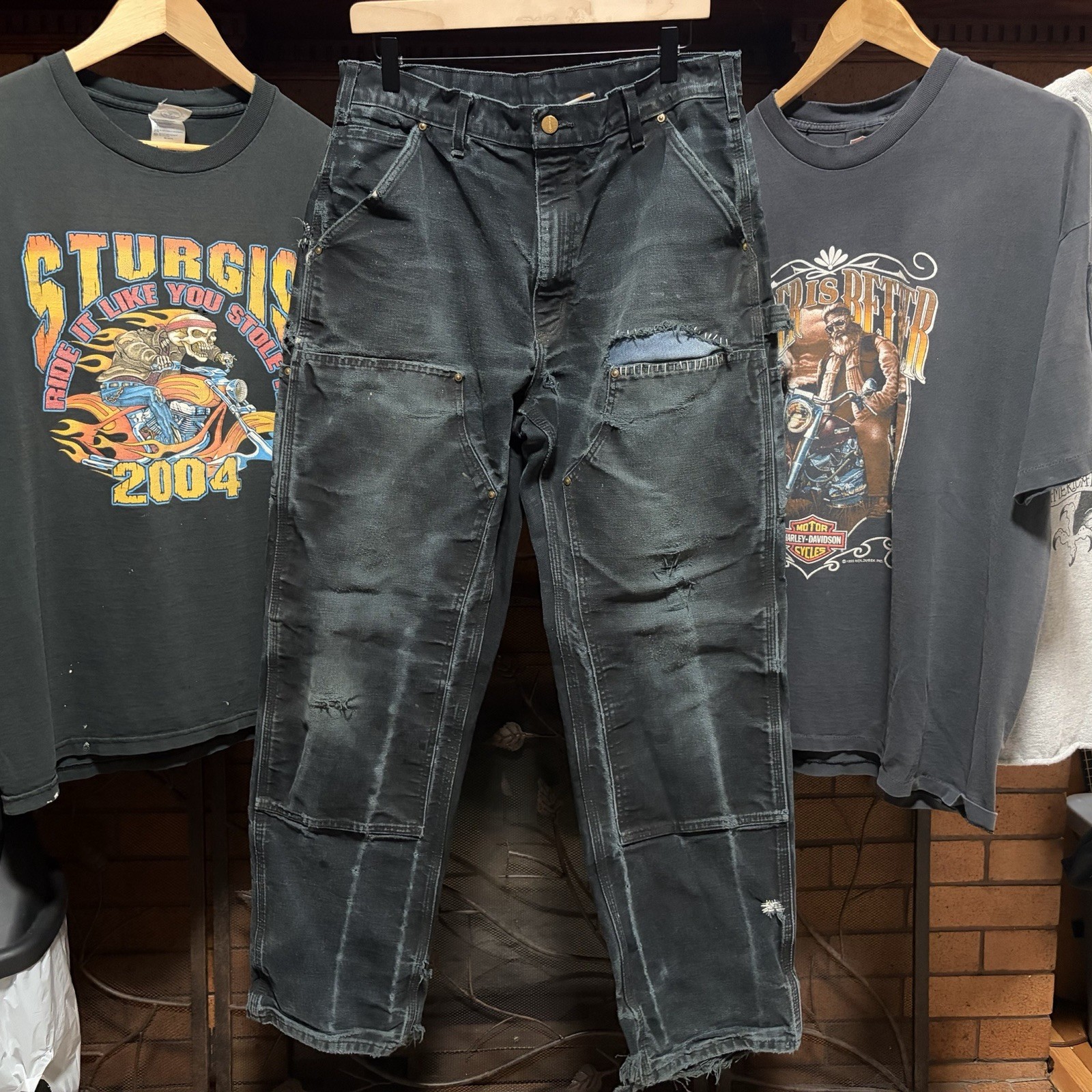 Vintage 90s Carhartt Double Knee Pants Mens 32×30 Distressed USA Made Black