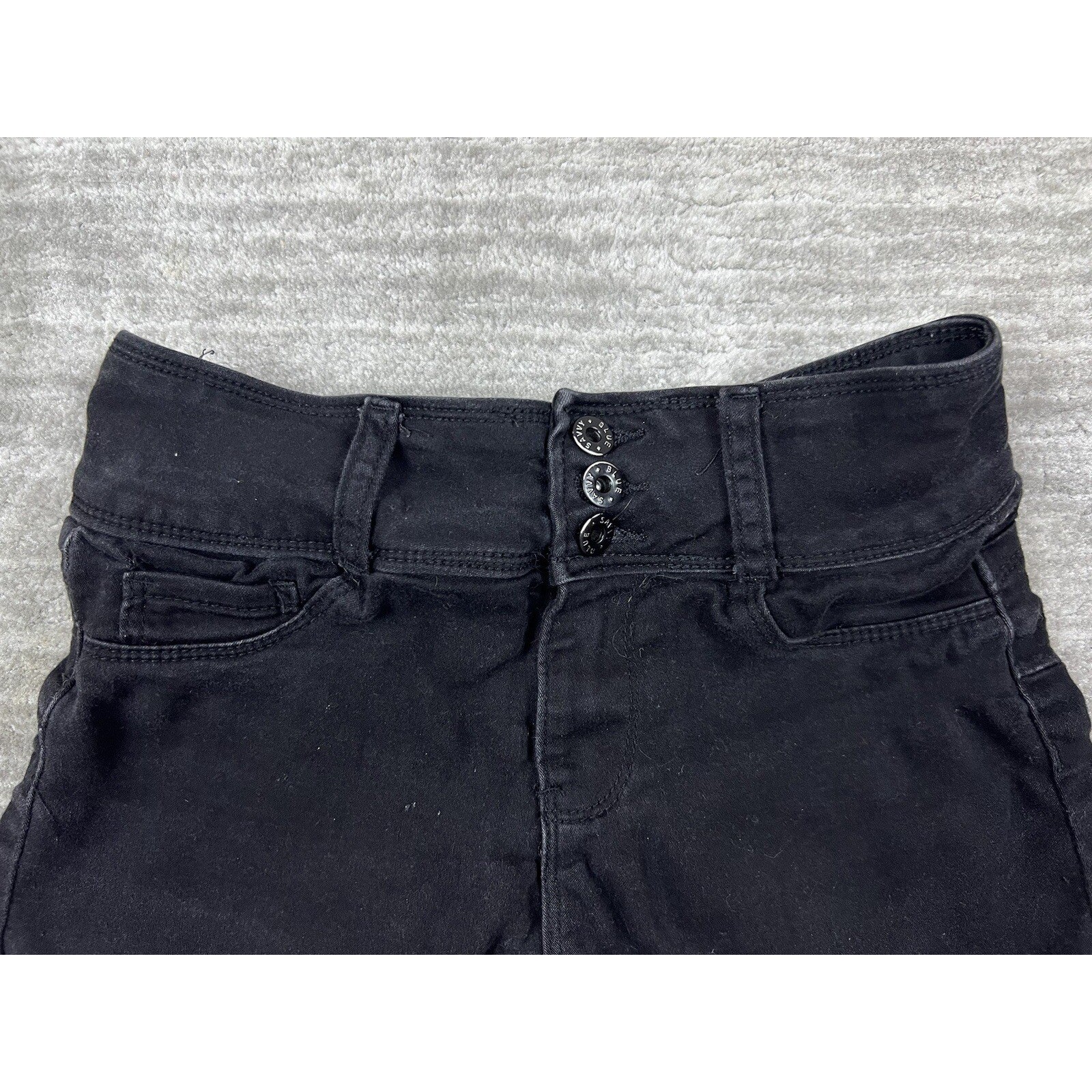 Blue Savvy Denim Shorts Womens 5/27 Black High Rise Triple Button Cuffed Stretch