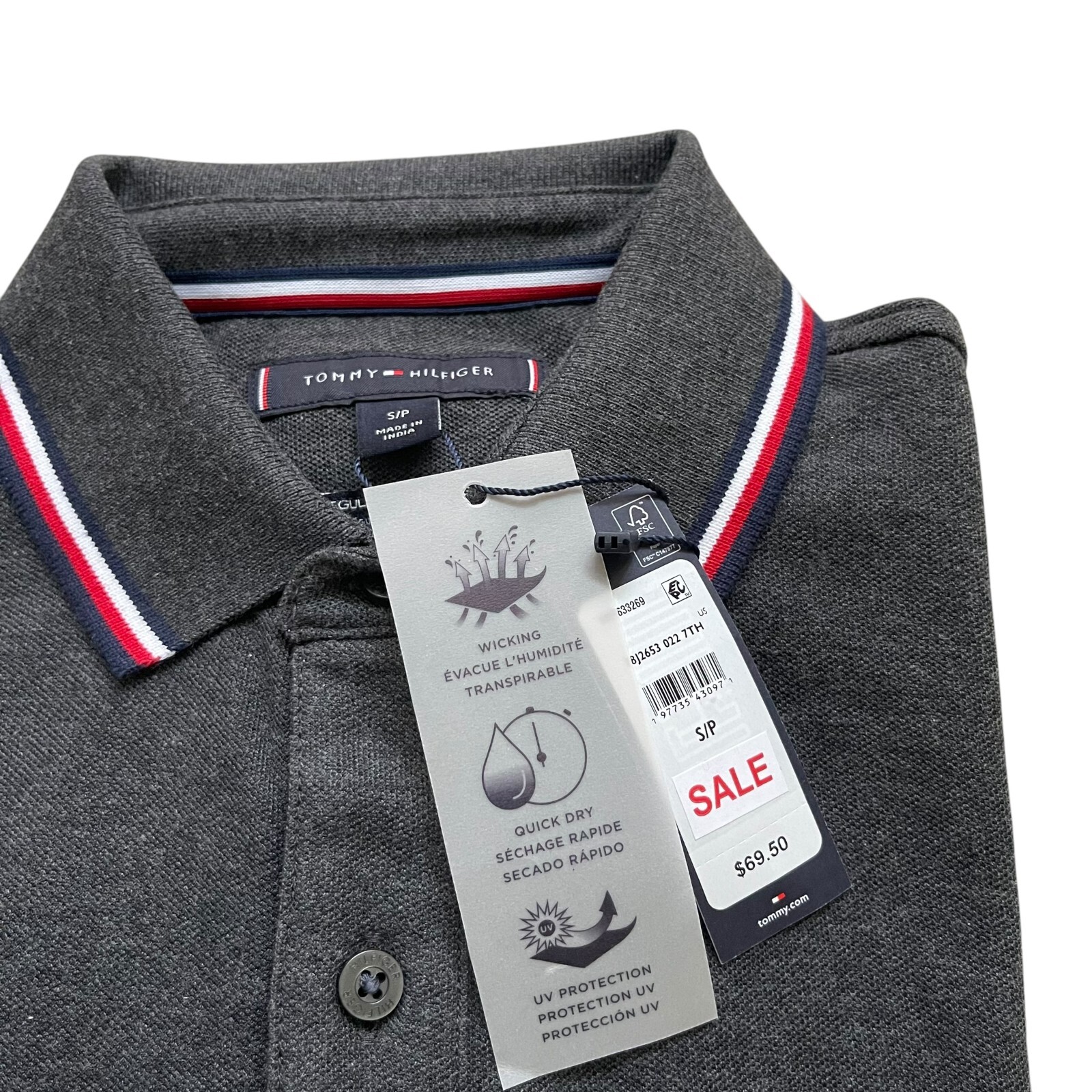 Tommy Hilfiger Men’s Quick Dry Wicking UV Protection Stripe Tipping Polo Shirt