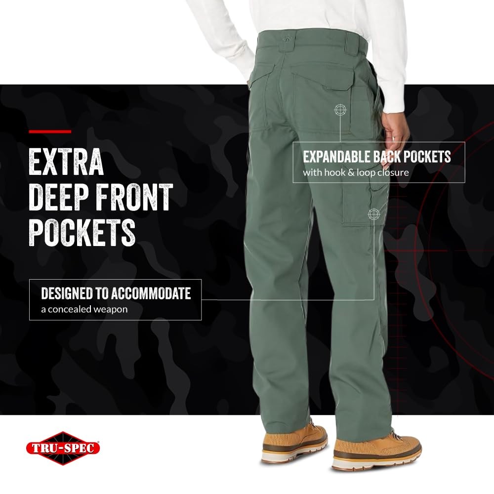 Tru-Spec 24-7 Tactical Pants for Men , Water-Resistant Olive Drab – 30W x 34L