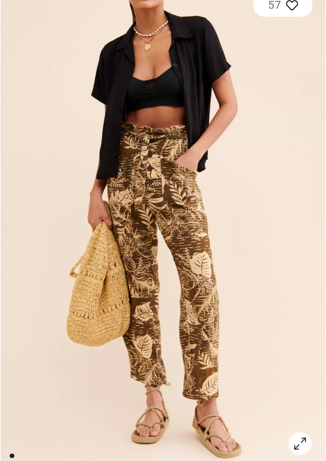 Urban Outfitters Teresa Linen Blend Pants Women’s S Tropical Print Paperbag