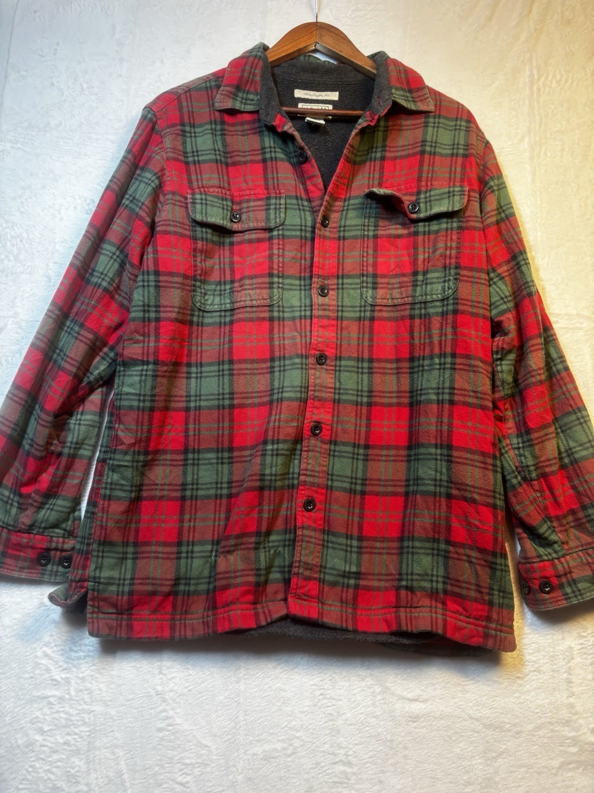 LL Bean Signature Shirt Mens Medium Red Green Plaid Flannel Jacket Shacket