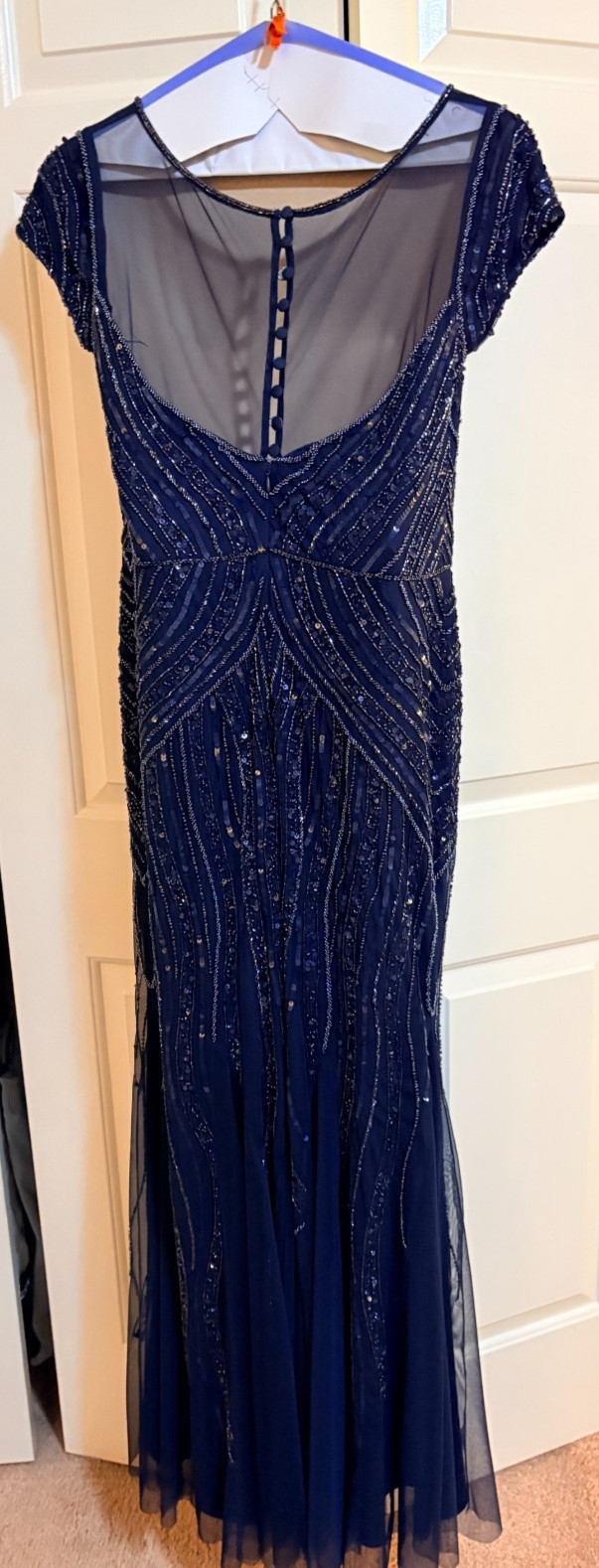Adrianna Papell Beaded Navy Gown Sz 14 Mother of Bride Elegant Wedding Dress