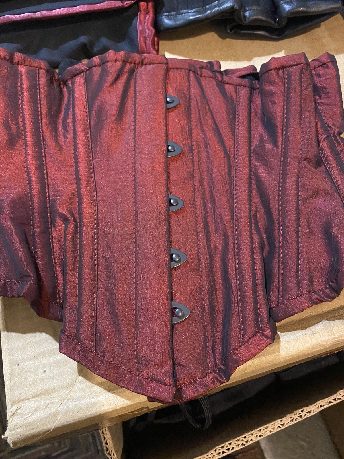 New Defective 201 24” Authentic Ruby Red Shantung Steel Boned Underbust Corset