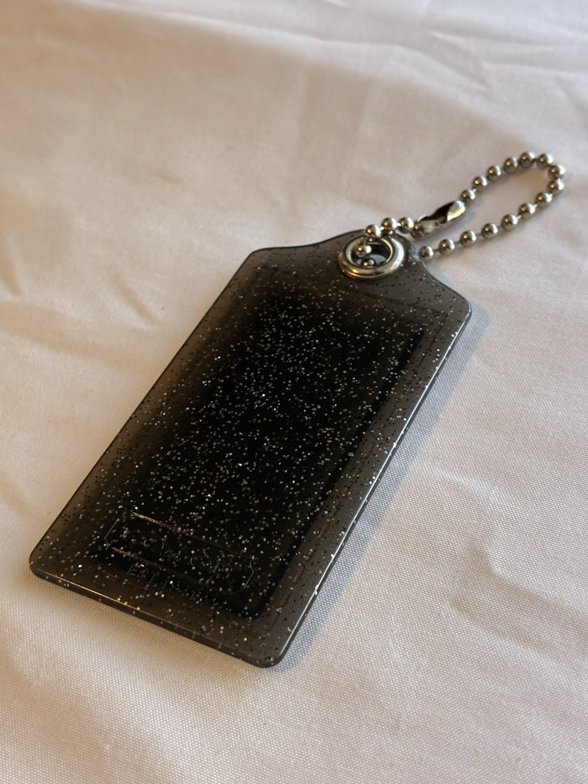 Coach Black Silver Glitter Transparent Resin Hang Tag Bag Charm