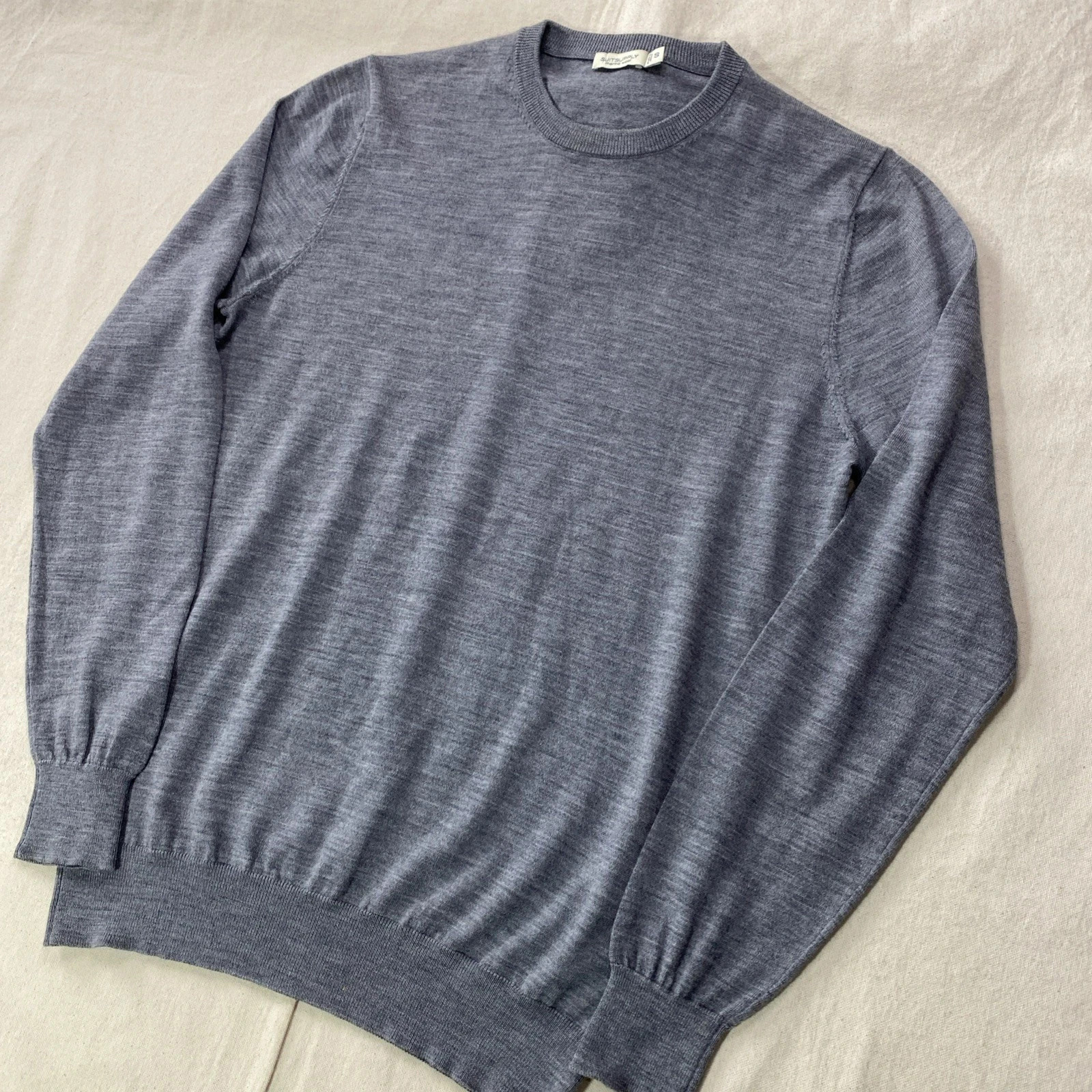 Suitsupply Merino Wool Sweater Mens SMALL Gray Crew Neck Long Sleeve Knit