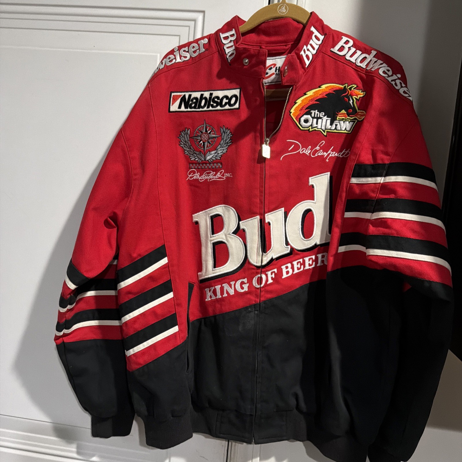 Vintage Budweiser NASCAR Earnhardt Jr Jacket Mens Large Red Chase Authentics