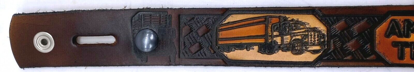 AMERICAN TRUCKER MOTORCYCLE COWHIDE EMBOSSED LEATHER BELT SIZE 26-48 MADE IN USA