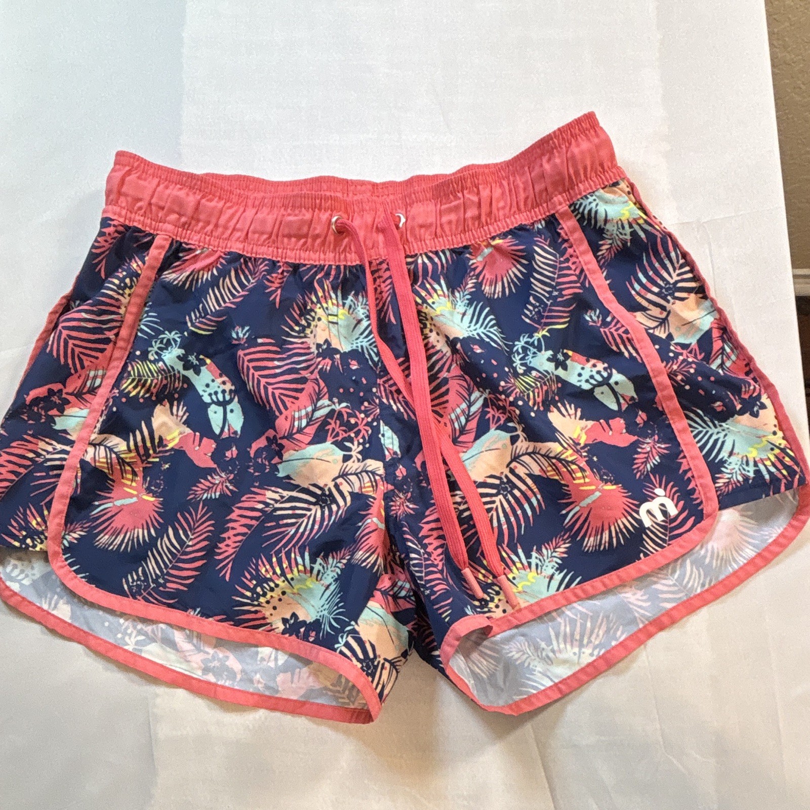 Mistral Tropical Print Swim Shorts Size L EU 40 Coral Navy Drawstring