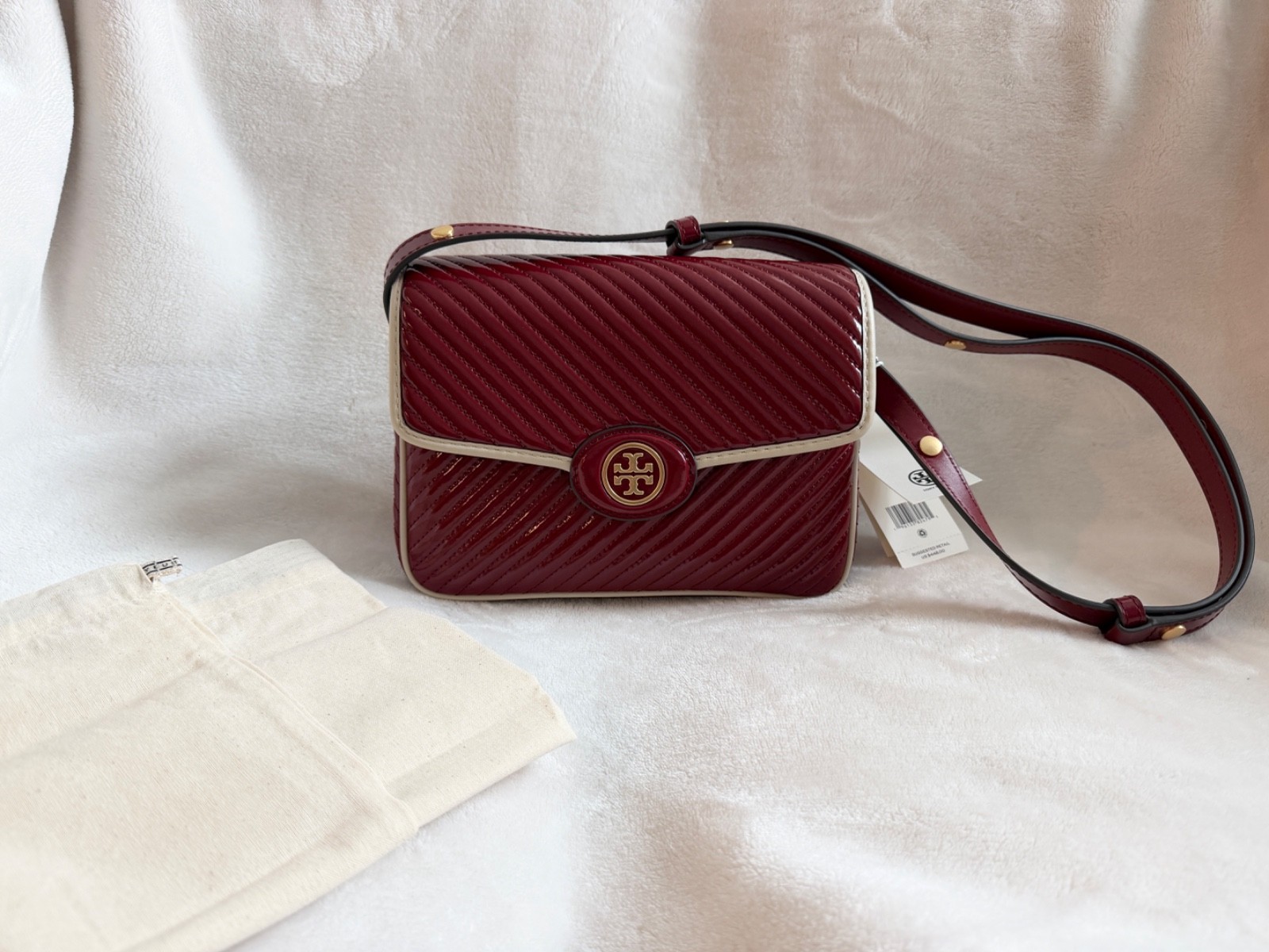 NWT Tory Burch Robinson Quilted Patent Leather Shoulder Crossbody Red Bag RARE