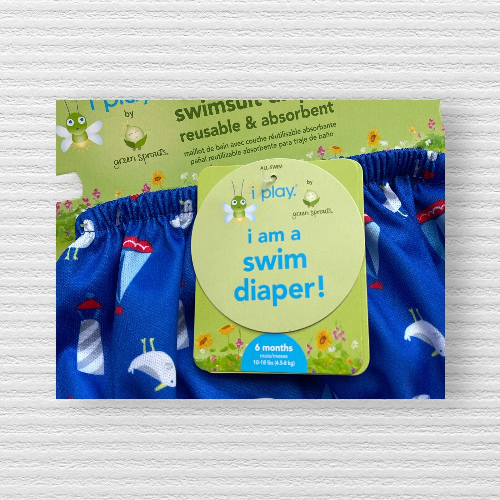 New I Play Baby Boys Nautical Theme Swim Diaper Blue Re-Usable Size 6M
