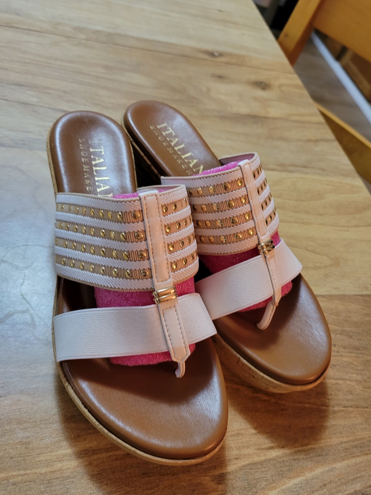 Elastic Stretch Platform Wedge Slide Sandals By Italian Shoemakers Sz 7.5 CLEAN!