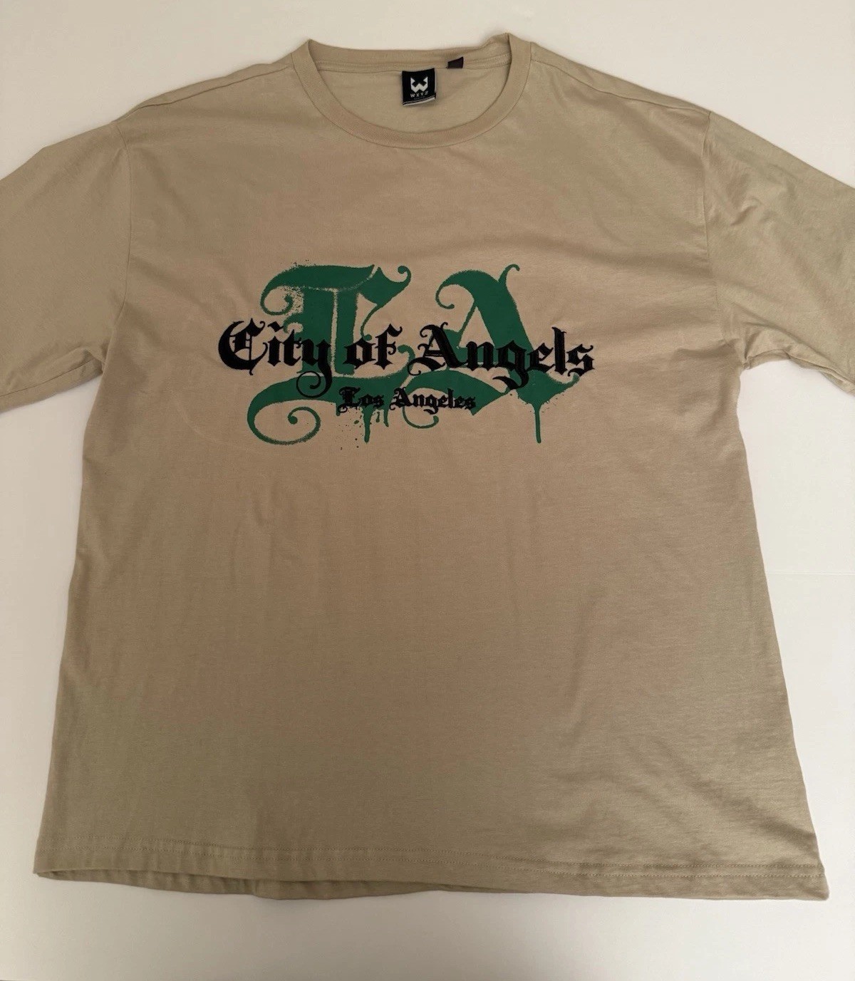 WXYZ Men XL T-Shirt Los Angeles CA Graphic 100% Cotton Streetwear Beige Tee NEW
