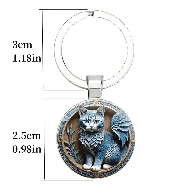 Cute Blue Cat Key Ring Keychain Women Men Cat Lover Gift