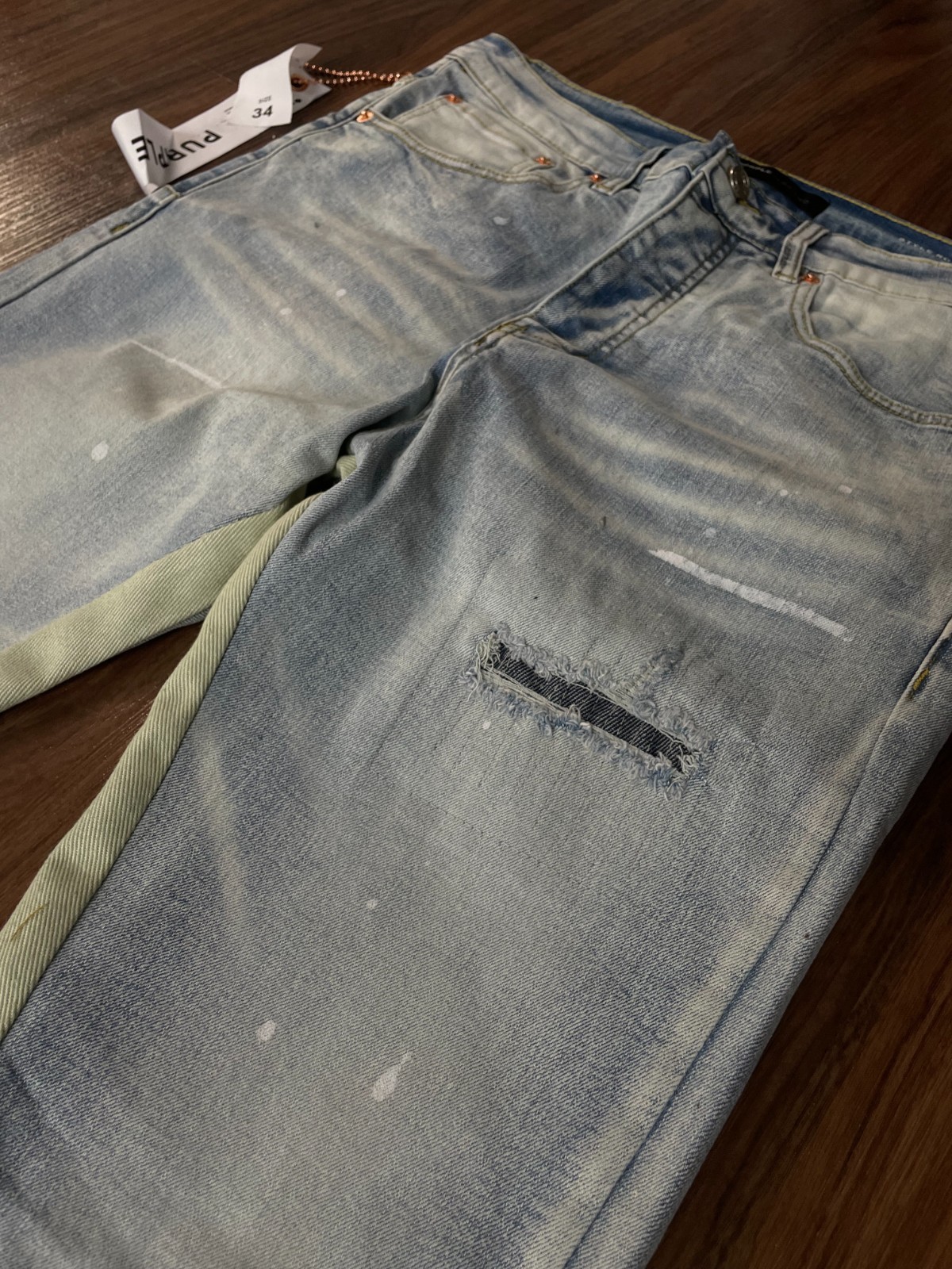 purple Brand Light Blue Wash Panel Distressed Flared Fit Denim