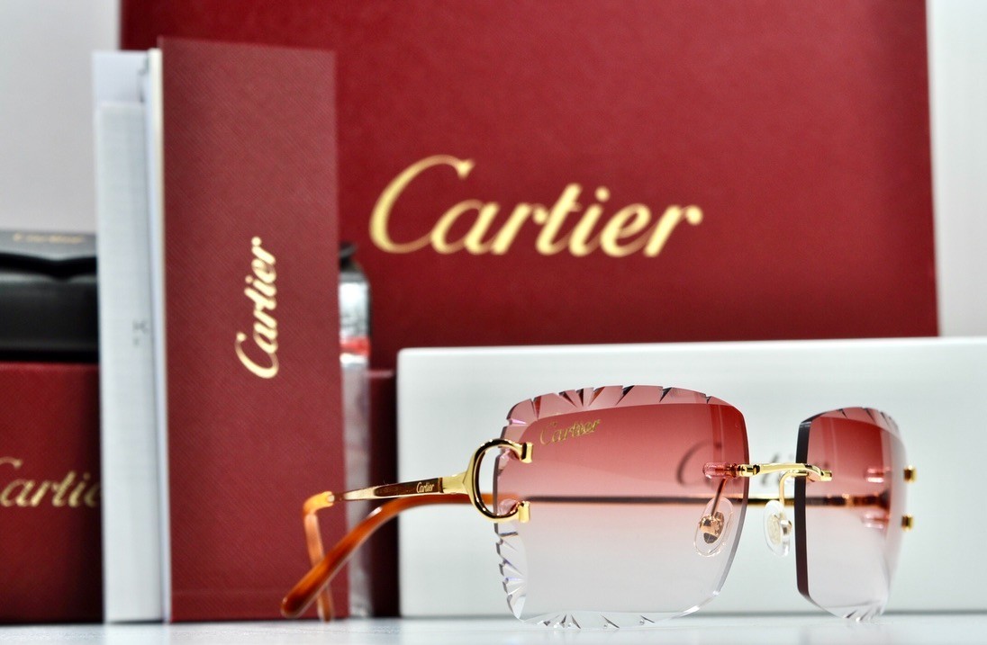 Cartier rimless sunglasses piccadilly glasses Diamond Cut decor BIG C gold Frame