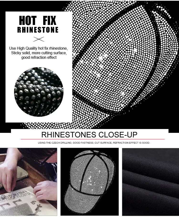 Fashion Trend Ball Cap Rhinestones Long Sleeve Luxury Men V-Neck T-Shirt