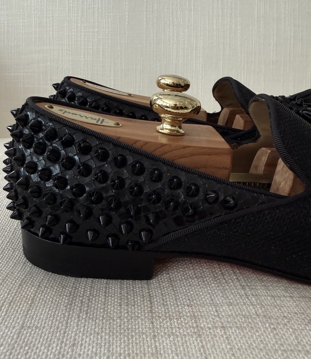 Christian Louboutin Dandelion Tassel Black Glitter Spike Mens Loafers Size 42