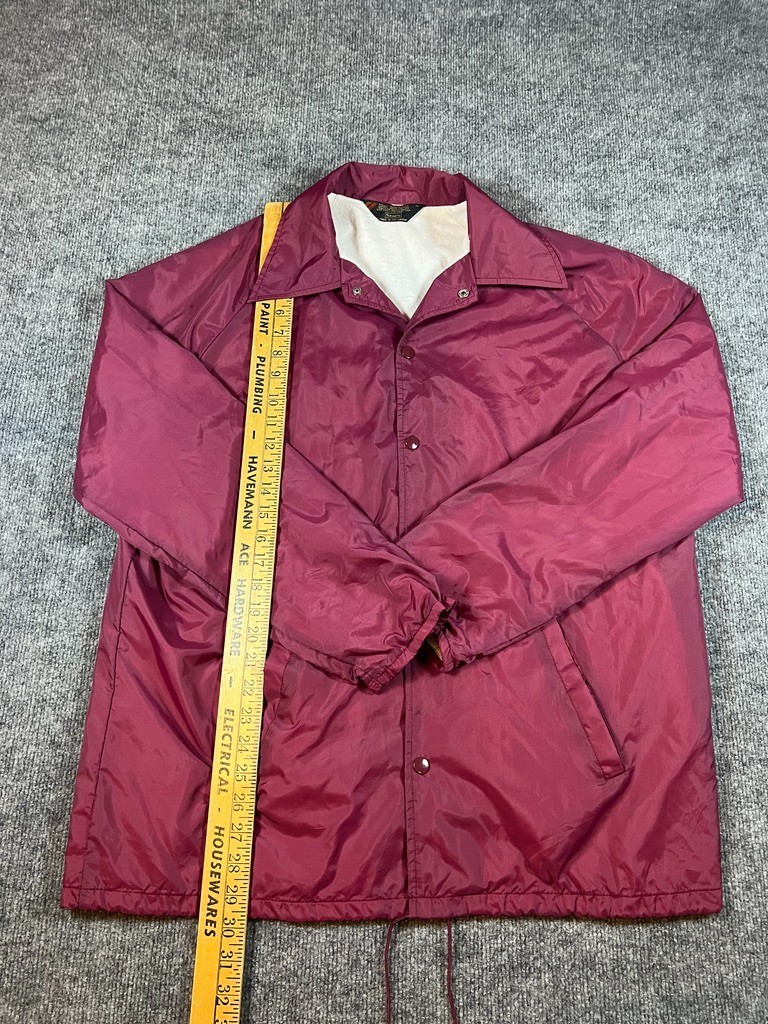 Vintage Sears Jacket Mens Large Maroon Nylon Coaches Lined Snap Front 90s Street