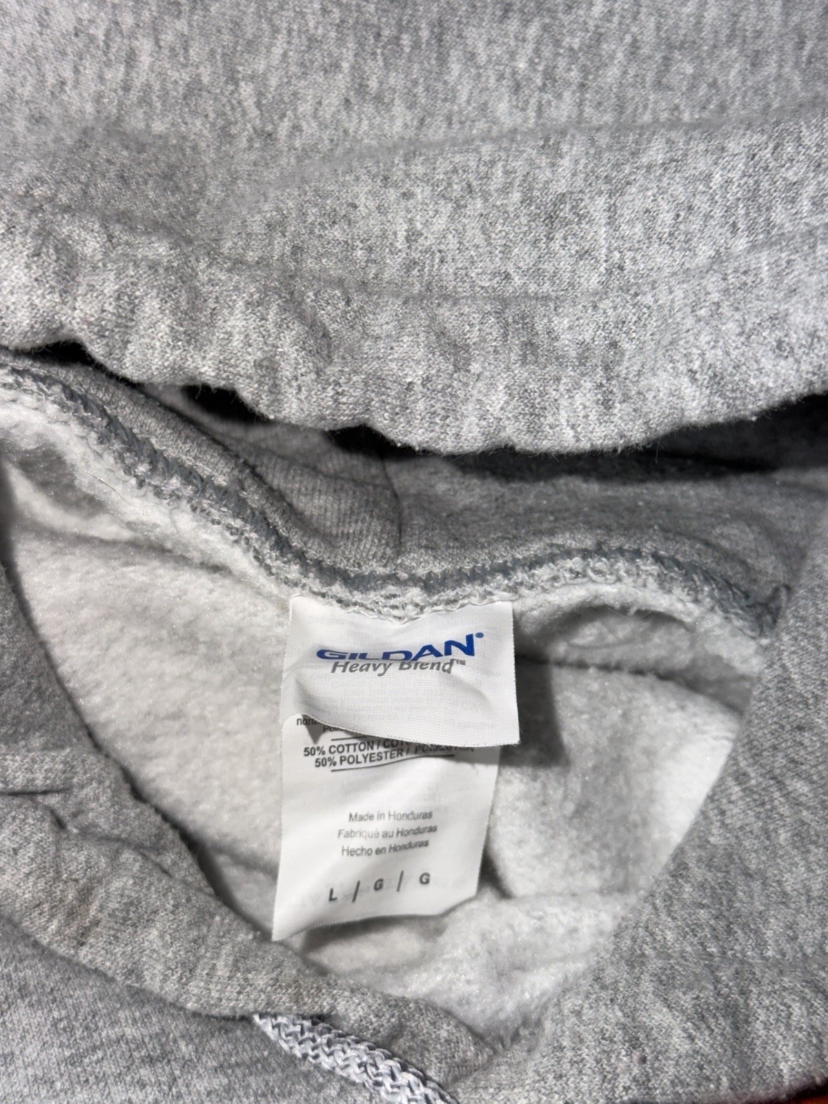 Gildan Heavy Blend Gray Pullover Hoodie Graphic Print Pockets Drawstring L