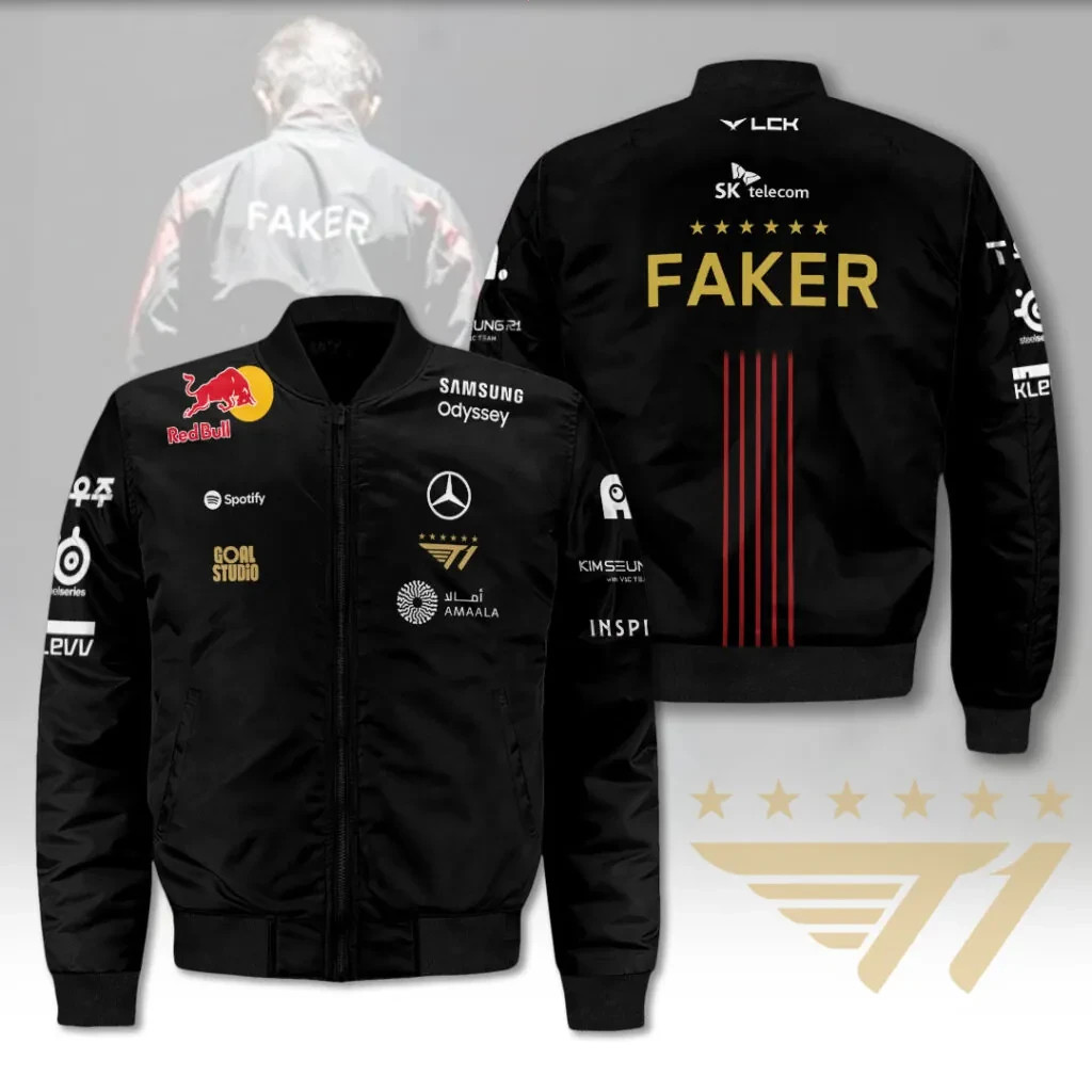 T1 X Faker1 2025 3D Bomber Jacket Fullsize Xs-5Xl
