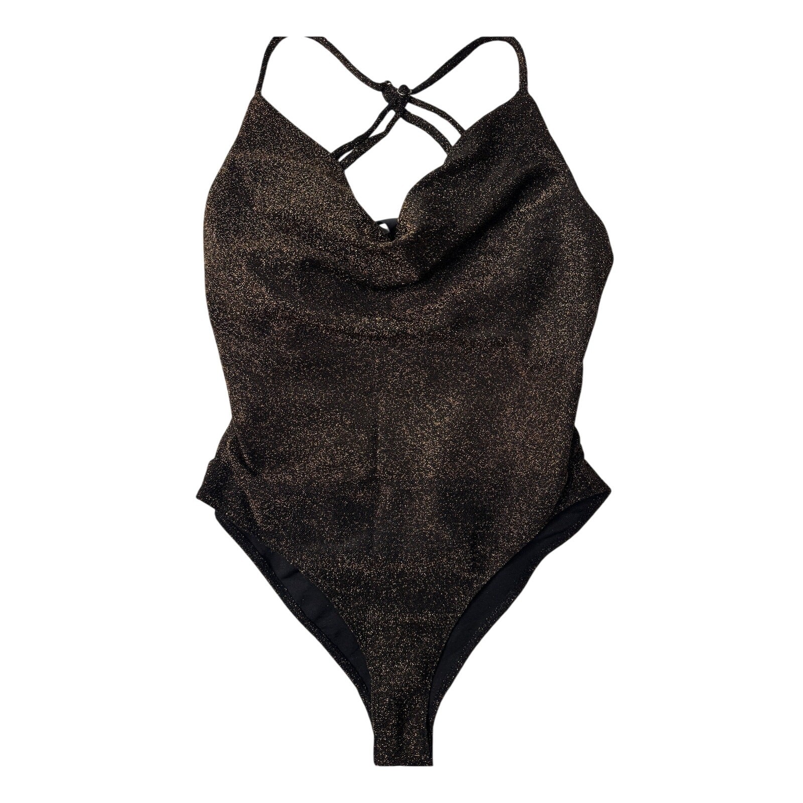 Forever 21 Contemporary Metallic Bodysuit Women Large Black Bronze Shimmer NWT