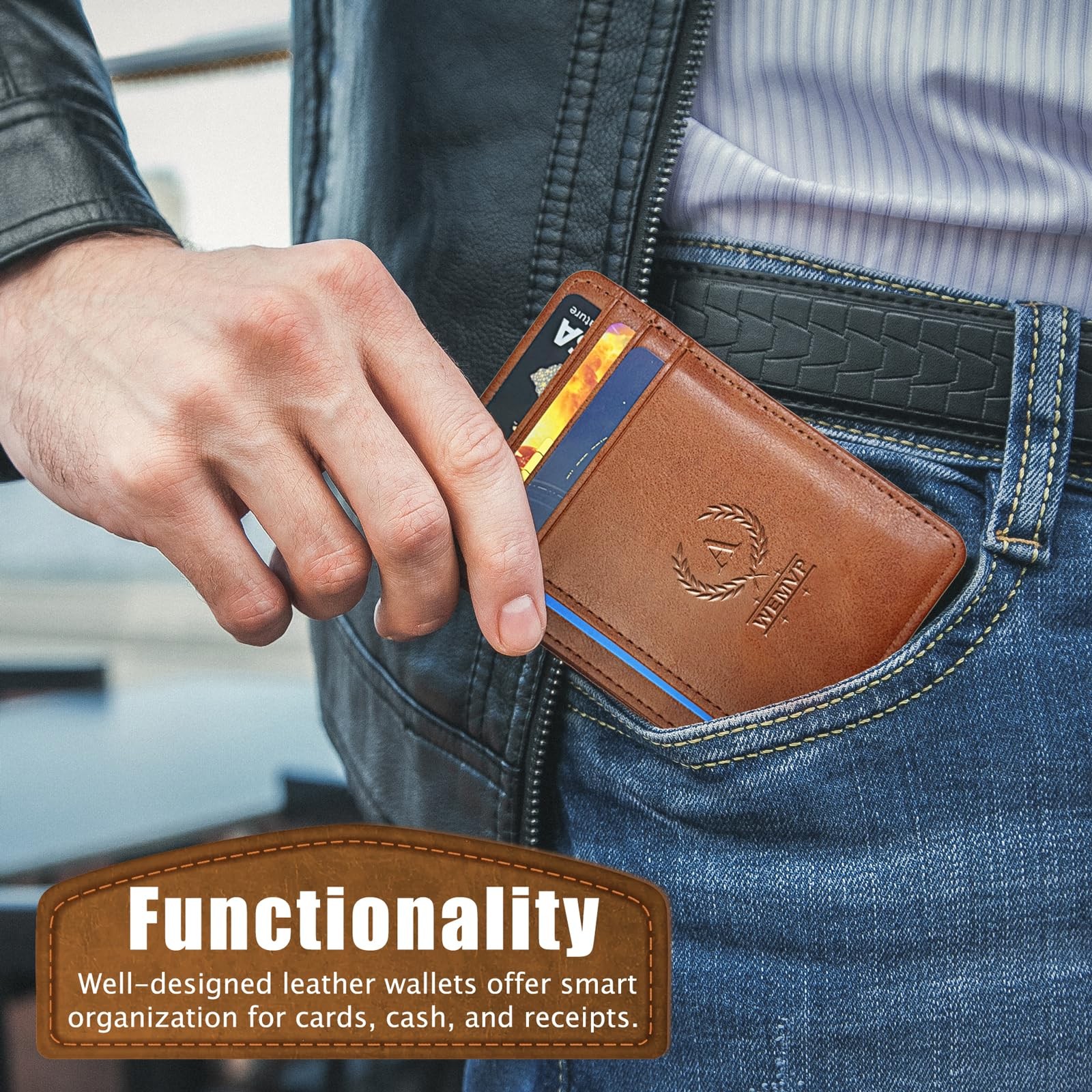 WEMVP Personalized Initial Card Wallet – Deep 11.4 x 8 x 0.8 cm, Retro Brown