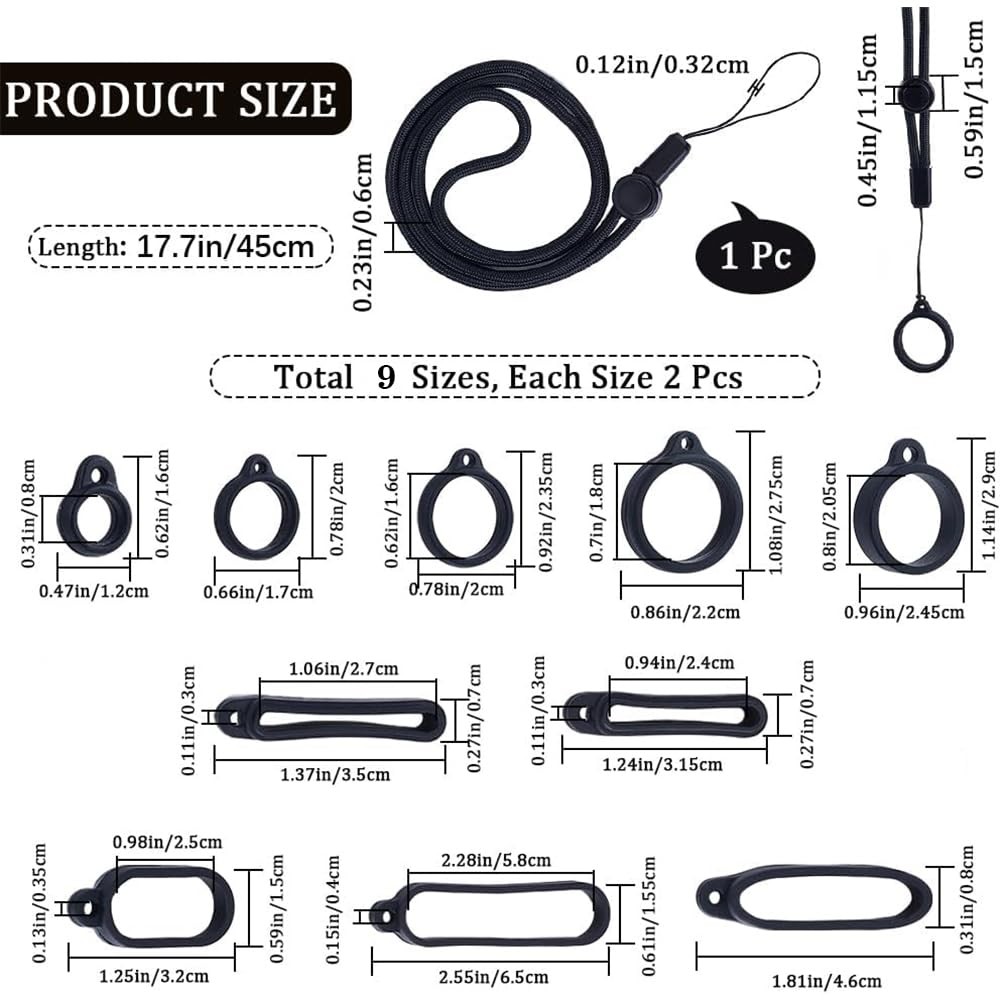 18Pcs 9 Style Anti-Lost Lanyard Set with Silicone Rubber Rings 1Pcs Lanyards S