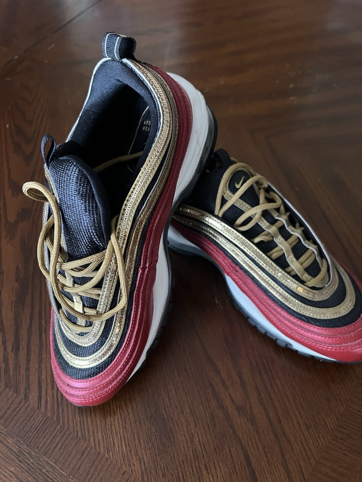 Nike Air Max 97 Gold Sequin Black/Gold/Red Colorblock Low Top Lace Up CT1148-600