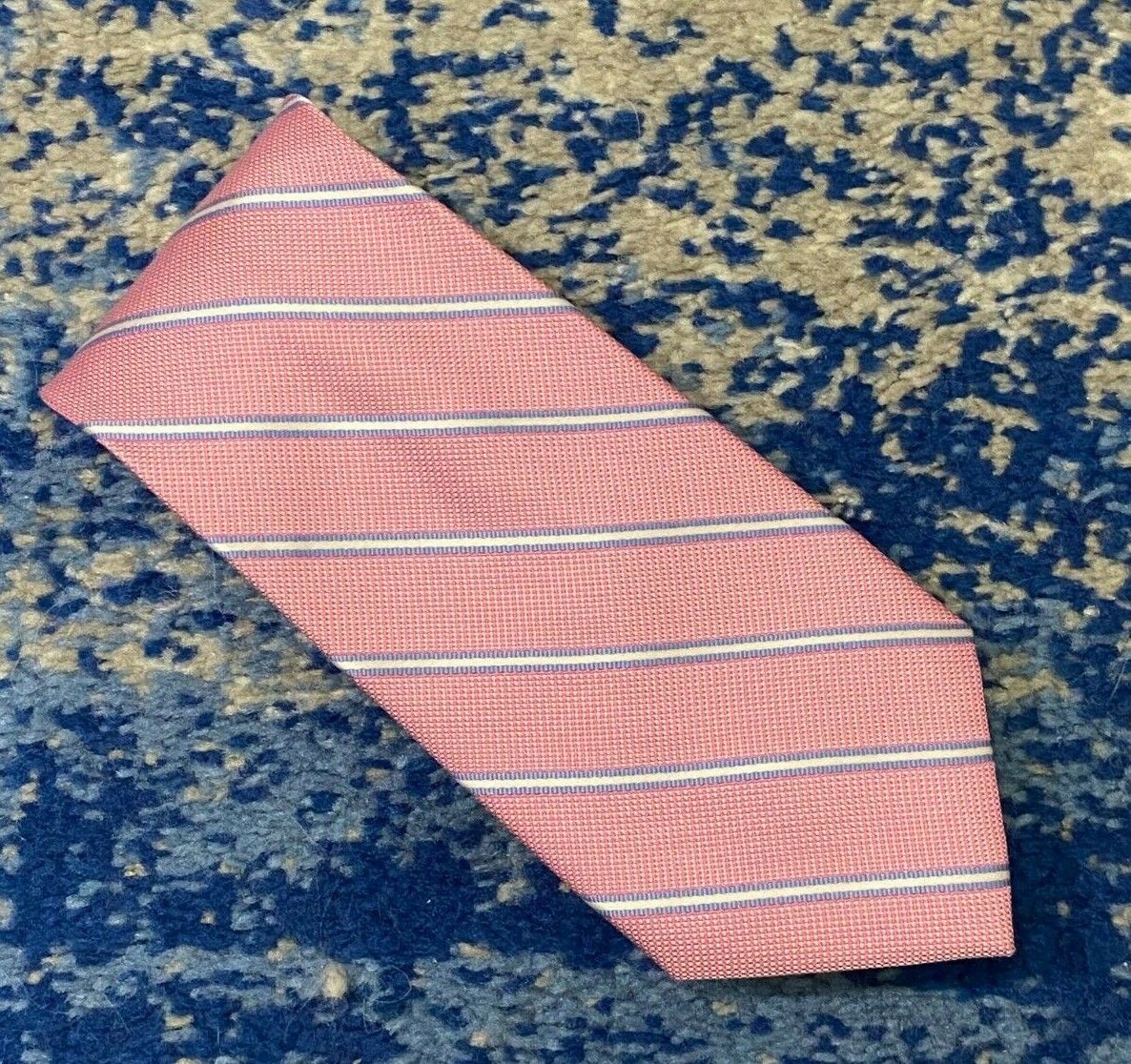 Nautica Pink Blue White Bias Stripes Silk Necktie